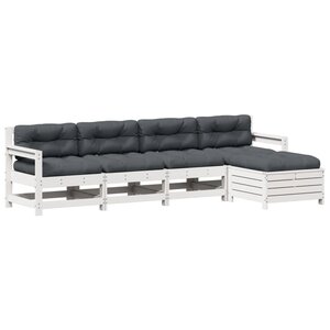 vidaXL Salon de jardin 5 Pièces avec coussins blanc bois massif de pin