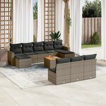 vidaXL Salon de jardin 11 Pièces avec coussins gris résine tressée