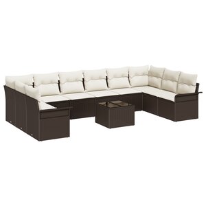 Ensemble de canapé de jardin en 10 pièces avec coussins gris poly rotin