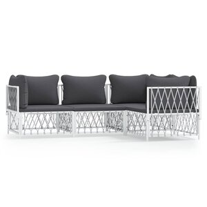 vidaXL Salon de jardin 4 Pièces avec coussins blanc acier