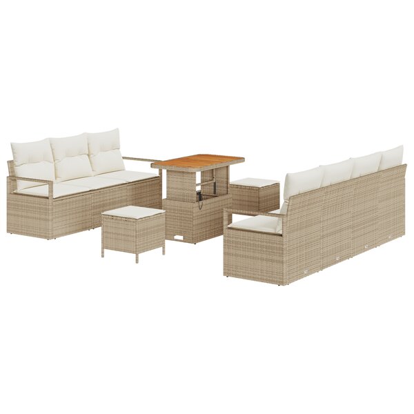 vidaXL Ensemble de Canapé de Jardin de 10 Pièces avec Coussins Beige Poly Rattan Acacia