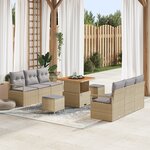 Ensemble de canapés de jardin 9 pièces avec coussins beige en polyrotin
