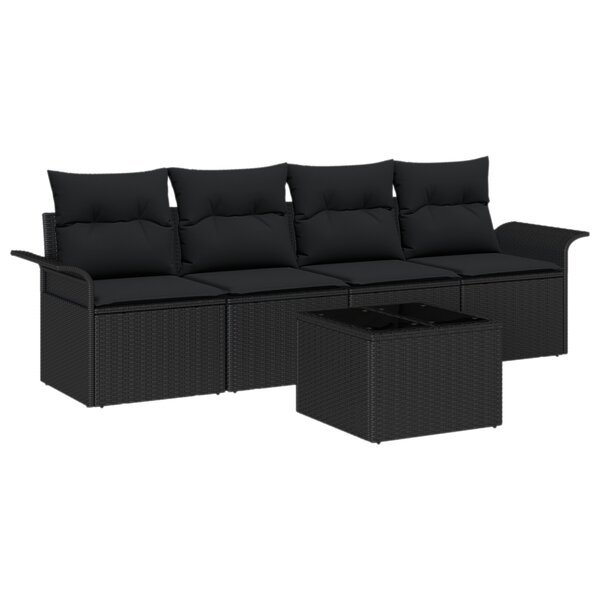 Ensemble de canapé de jardin 5 pièces avec coussins Noir Poly Rotin