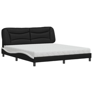 vidaXL Lit avec matelas noir et blanc 180x200 cm similicuir