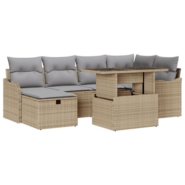 Ensemble de canapé 7 pièces avec coussins Beige en poly rattan