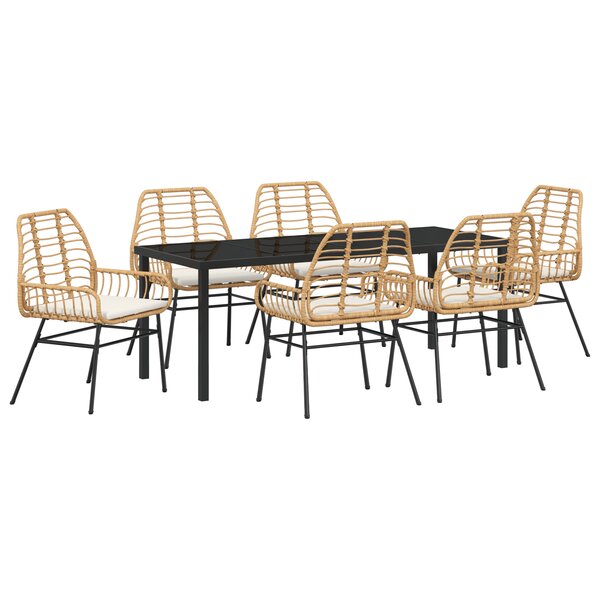 vidaXL Ensemble de salle à manger de jardin 7 pièces avec coussins Marron Poly Rattan