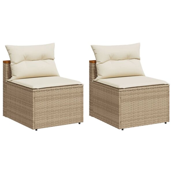 vidaXL Canapés de jardin sans accoudoirs avec coussins 2 Pièces beige