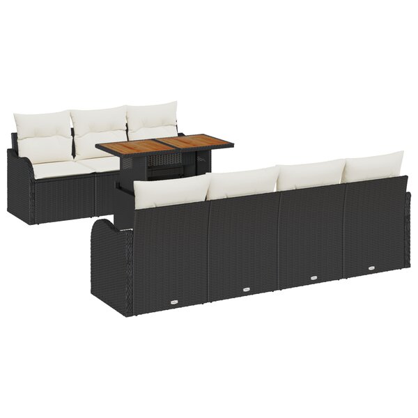 Ensemble de 8 pièces de canapés de jardin avec coussins en rattan poly noir