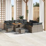 Ensemble de canapé de jardin de 13 pièces avec coussins gris poly rotin acacia