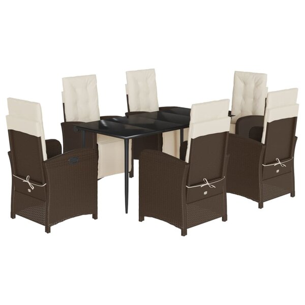 vidaXL Ensemble à manger de jardin et coussins 7 Pièces marron rotin