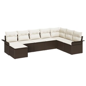 Ensemble de canapé de jardin 8 pièces avec coussins en poly rotin marron