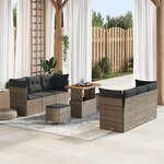 vidaXL Ensemble de Sofa de Jardin 9 Pièces avec Coussins Gris Rattan Poly Acacia