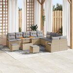 Ensemble de canapé de jardin 13 pièces avec coussins Beige Poly Rotin Acacia vidaXL