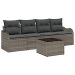 Ensemble de Canapé de Jardin 5 Pièces avec Coussins Gris Rattan Synthétique