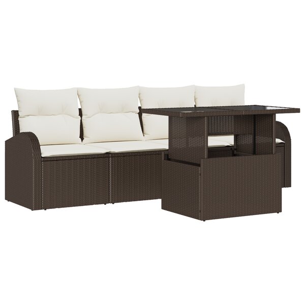 vidaXL Ensemble de Canapé de Jardin 5 Pièces Avec Coussins Marron Rotin Poly