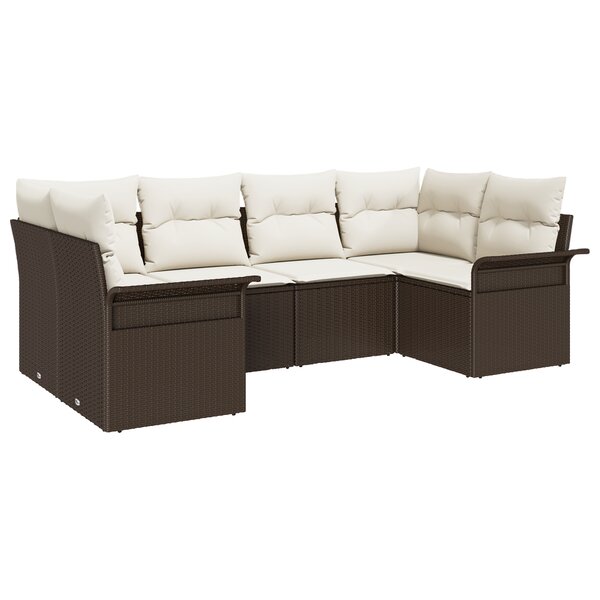 vidaXL Ensemble de canapé de jardin 6 pièces avec coussins marron en poly rotin