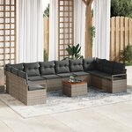 Ensemble de Canapé de Jardin 11 Pièces avec Coussins Gris Rattan Acacia