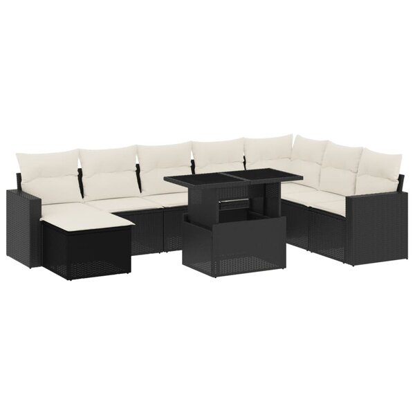 vidaXL Salon de jardin 9 Pièces avec coussins noir résine tressée