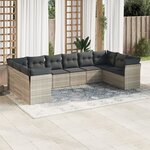 vidaXL Salon de jardin avec coussins 10 Pièces gris clair résine tressée