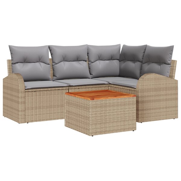 vidaXL Ensemble de Canapé 5 Pièces avec Coussins en Poly Rattan Beige et Acacia