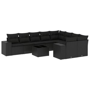 vidaXL Salon de jardin 10 Pièces avec coussins noir résine tressée