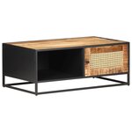 vidaXL Table basse 90x50x35cm Bois de manguier brut et canne naturelle
