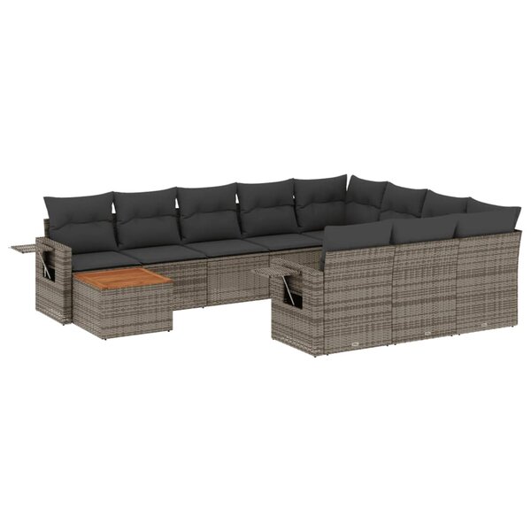 vidaXL Salon de jardin 11 Pièces avec coussins gris résine tressée