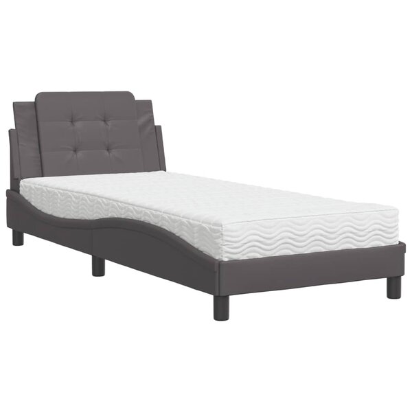 vidaXL Lit avec matelas gris 90x190 cm similicuir