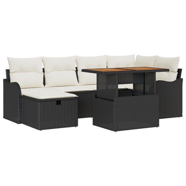 Set de Canapé de Jardin 7 Pièces avec Coussins Noir Poly Rattan vidaXL