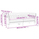 vidaXL Canapé Chesterfield 3 places noir tissu