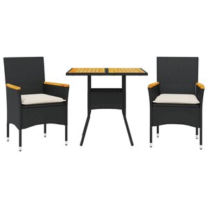 vidaXL Ensemble à manger de jardin et coussins 3 Pièces noir rotin acacia