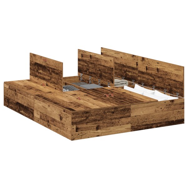 Cadre de lit de rangement vidaXL en vieux bois 150x200 cm