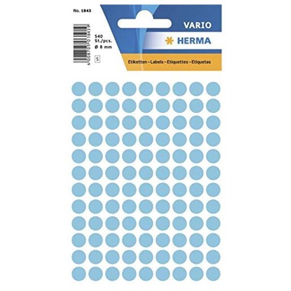 Etui de 540 étiquettes multi-usages diamètre 8 mm bleue herma