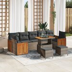 Ensemble de canapé de jardin 10 pièces vidaXL avec coussins en poly rattan gris et acacia
