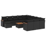 vidaXL Salon de jardin avec coussins 13 Pièces noir résine tressée