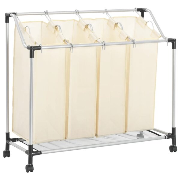 vidaXL Trieuse à linge avec 4 sacs Crème Acier