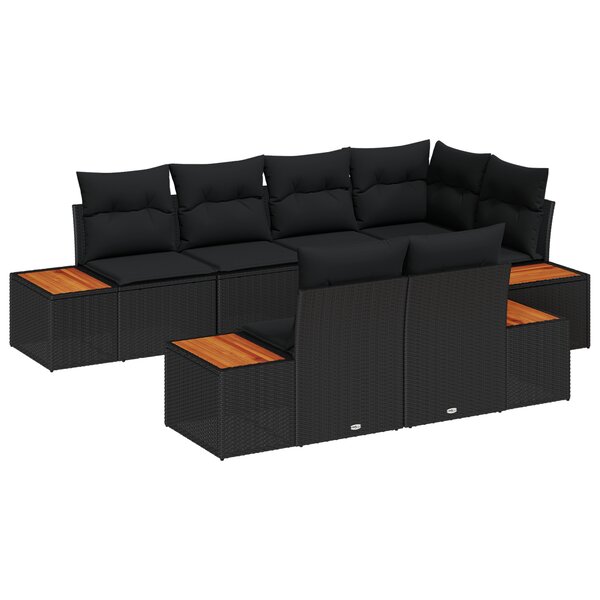 Set de Canapés de Jardin vidaXL 7 pièces avec Coussins Noir Poly Rotin Acacia
