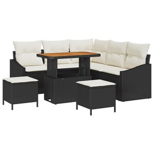 Ensemble de 8 pièces de canapés de jardin avec coussins Noir Poly Rattan Acacia