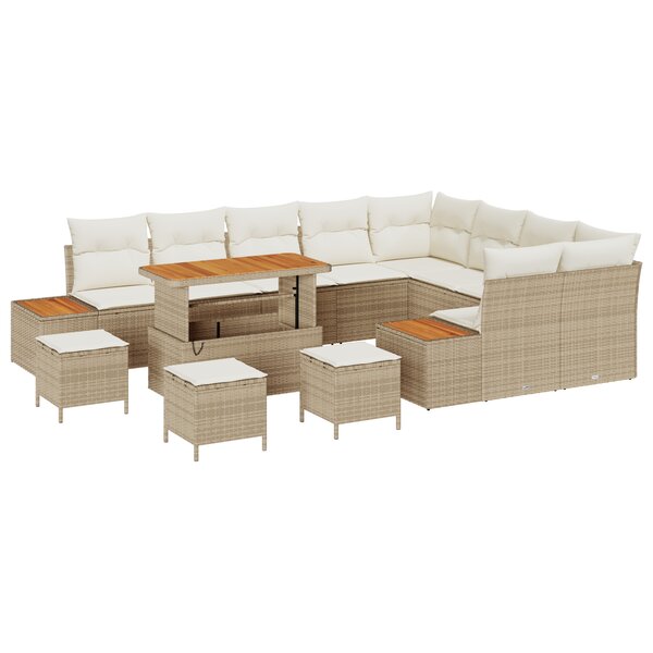 Ensemble de Canapé de Jardin vidaXL 13 pièces avec Coussins Beige Rotin Poly Acacia