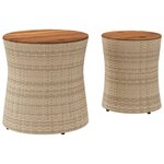 vidaXL Tables d'appoint de jardin 2Pièces dessus en bois beige poly rotin
