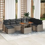 Ensemble de Canapés de Jardin 9 Pièces avec Coussins en Rotin Poly Gris Acacia