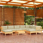 vidaXL Salon de jardin 10 Pièces avec coussins crème bois de pin massif