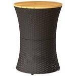vidaXL Table d'appoint de jardin forme tambour noir rotin bois massif