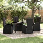 vidaXL Ensemble de Salle à Manger de Jardin 5 Pièces avec Coussins Noir Rattan Poly