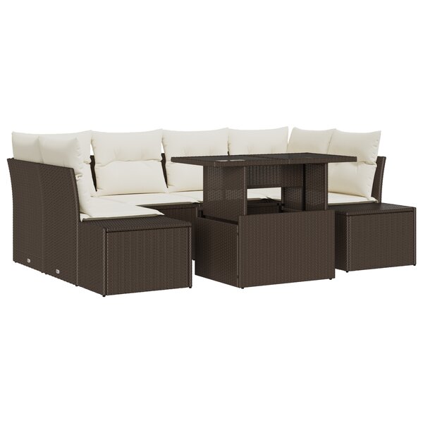 vidaXL Ensemble de canapés de jardin 7 pièces avec coussins en rattan poly marron