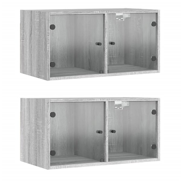 vidaXL Armoires murales portes vitrées 2 Pièces sonoma gris 68 5x37x35 cm