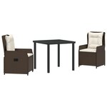 vidaXL Ensemble de Salle à Manger de Jardin 3 Pièces Marron Poly Rattan