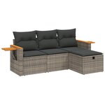vidaXL Salon de jardin 4 Pièces avec coussins gris résine tressée