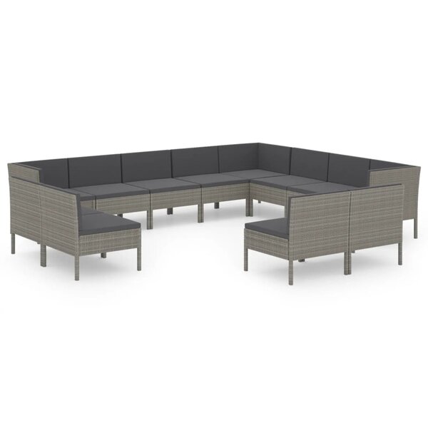 Salon de jardin meuble d'extérieur ensemble de mobilier 12 pièces avec coussins résine tressée gris 02_0015645