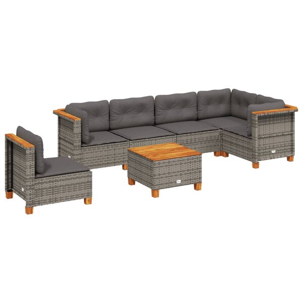 vidaXL Salon de jardin avec coussins 7 Pièces gris résine tressée